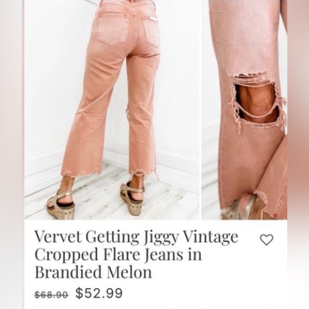 Vervet “Getting Jiggy” Vintage Distressed Cropped Flare Jeans With Destroyed Hem - Picture 14 of 14